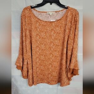About e and Beyond 3X Orange Mingle  Double Hem 3/4 Sleeve